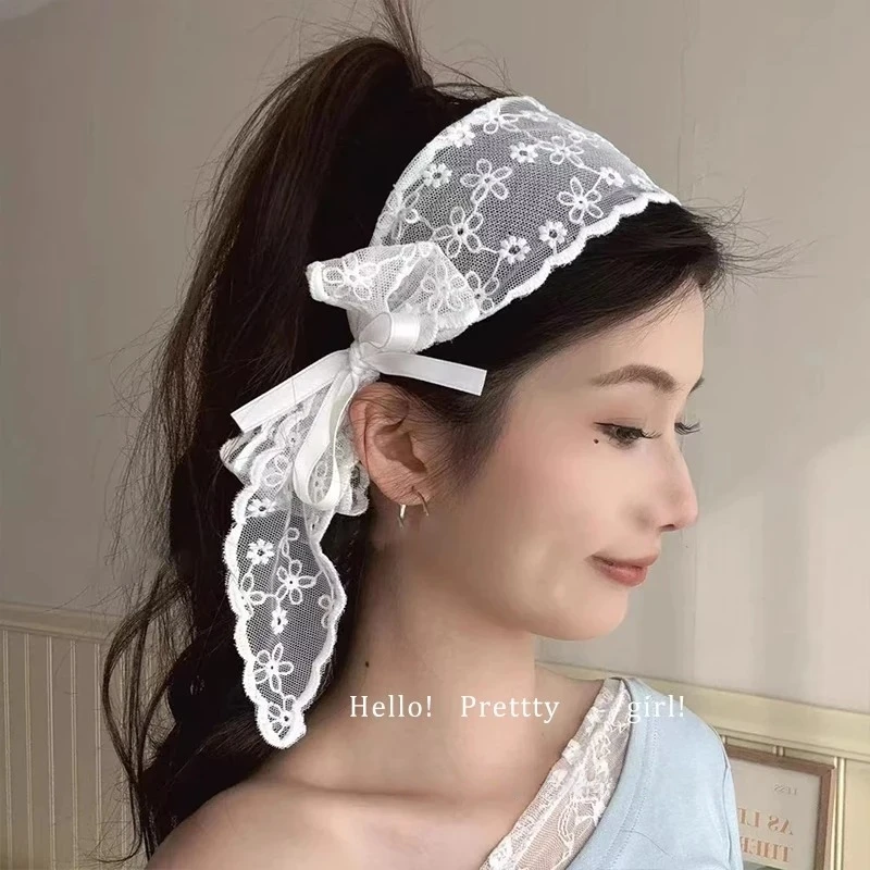自带蝴蝶结～蕾丝蝴蝶结飘带发箍女仙美森系发捆气质头箍头饰-L11