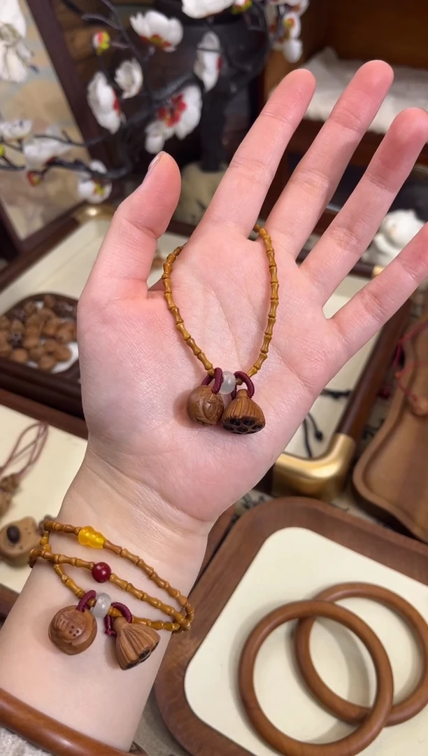 手串桃核【桃缘行】竹节「福气莲莲」桃木桃核辟、挡、驱、护 备注手围