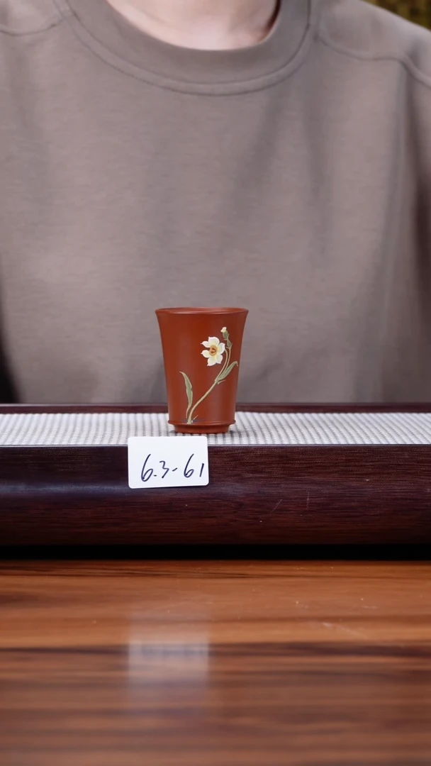 茶壶紫砂6.3-61朱泥 泥绘主人杯