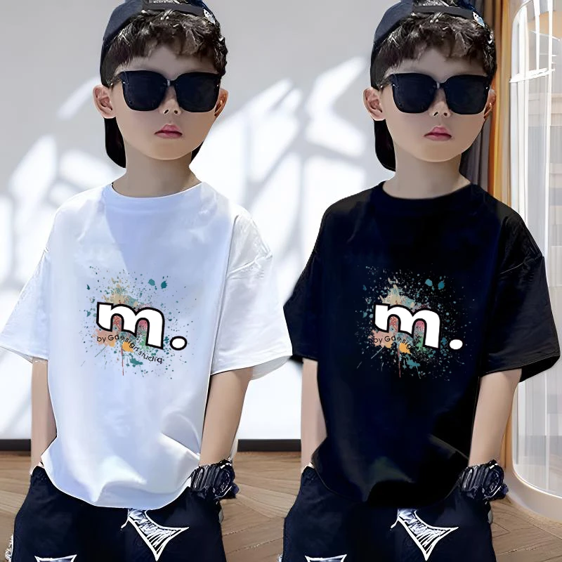 儿童短袖t恤纯棉透气男童夏季新款中大童短袖T恤男孩休闲上衣潮