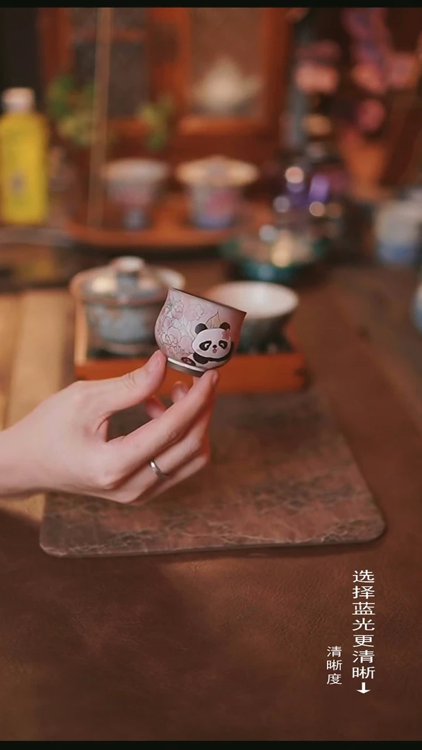 手工粉引熊猫主人杯