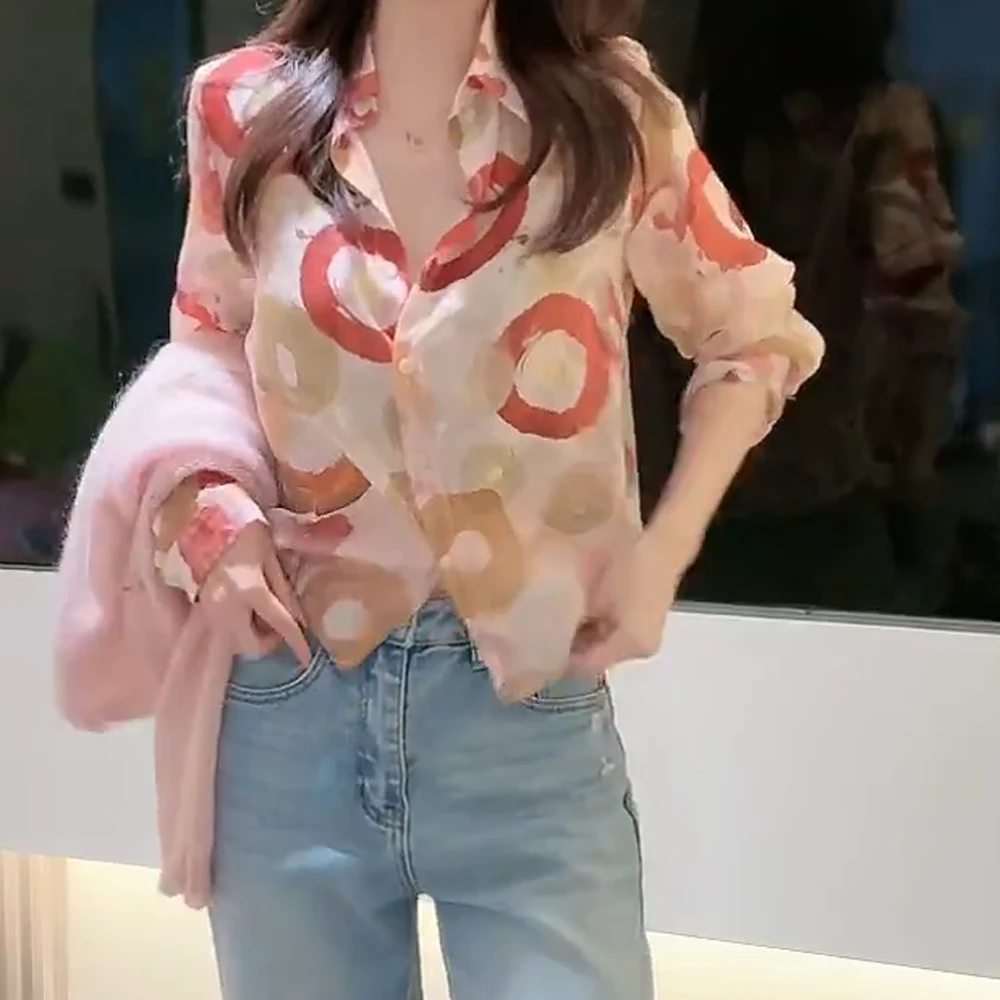 港风气质设计感拼色小衫女人味显白显瘦小众长袖衬衫女夏季上衣