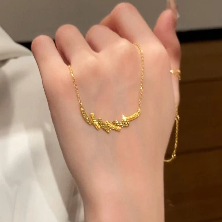 铜合金项链 爆闪金色碎碎冰海浪项链女轻奢小众高级感精致锁骨链