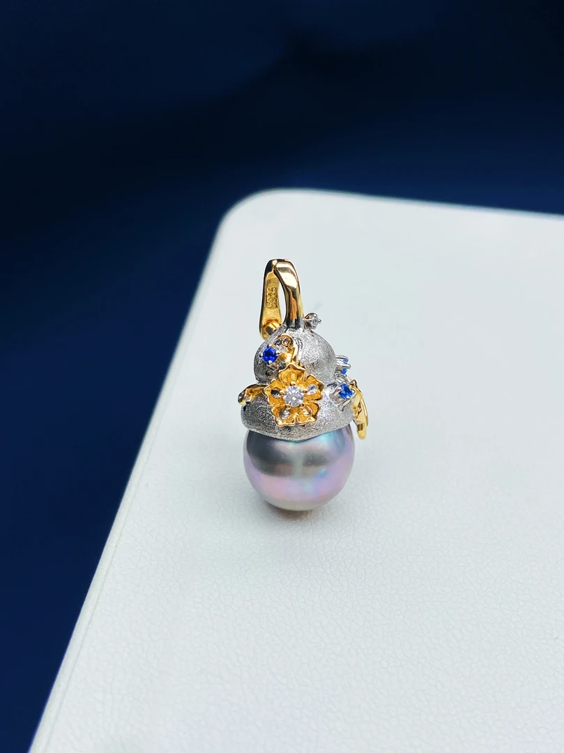 正品海水珍珠大溪地黑珍珠铂金灰吊坠（多样性发一