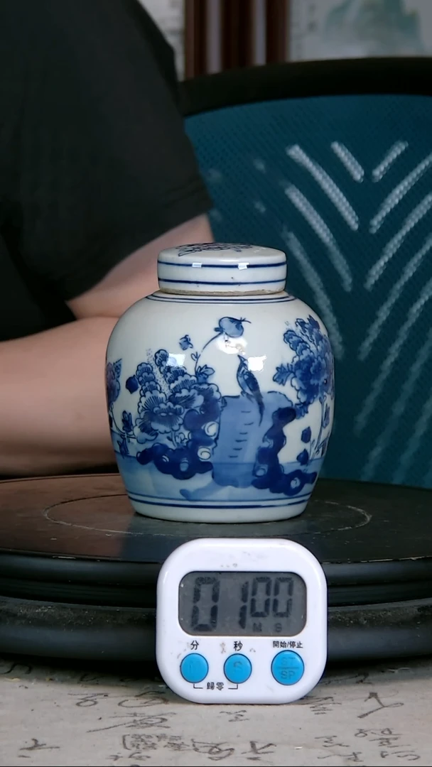 容*青花精绘花鸟图罐