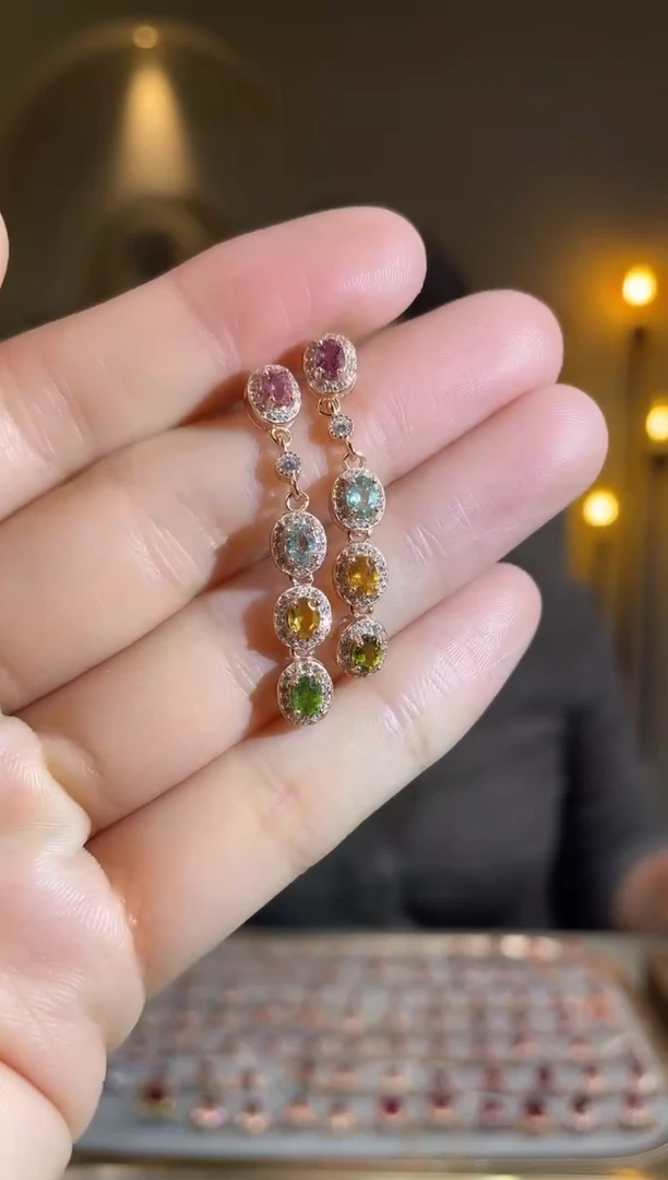 银S925镶嵌耳饰碧玺耳饰