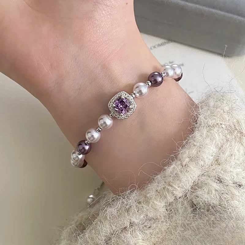 铜合金仿珍珠手链 【开播福福】紫方糖手链