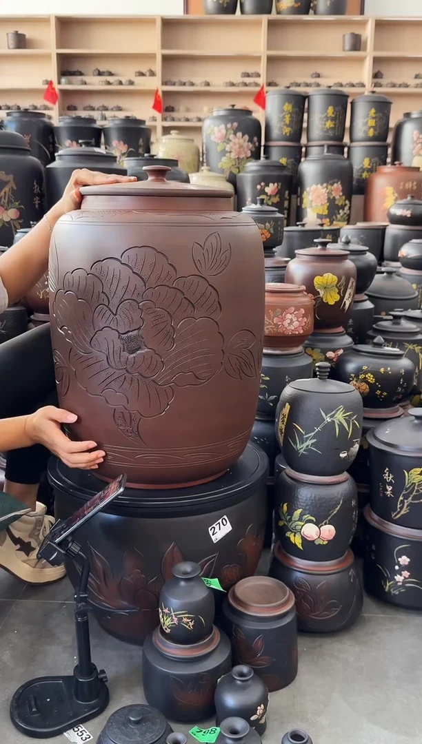 罐完品茶缸高50cm 古铜色牡丹花 325