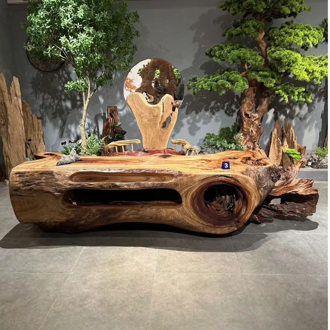 大型茶台、茶桌、原木、艺术、实木、工艺、诧寂，纹理、耐用、根雕茶桌
