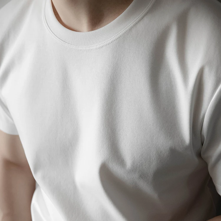 尼因基鲁双面正肩凉感男士纯白色正肩圆领短袖T恤夏季纯棉打底衫