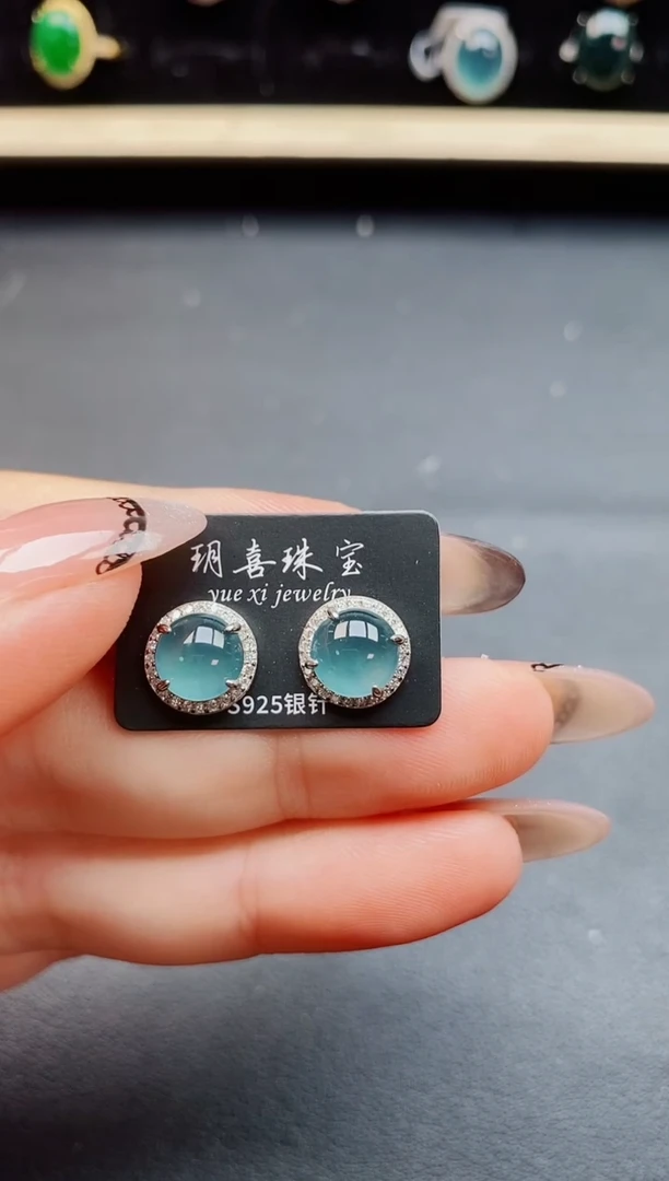 翡翠银S925镶嵌耳饰508050