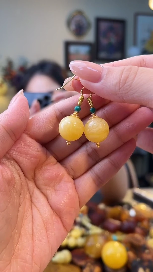 蜜蜡银S925镶嵌耳饰耳坠