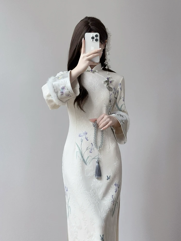 【花落】新款秋冬加绒加厚显瘦新中式国风少女连衣裙旗袍复古日常