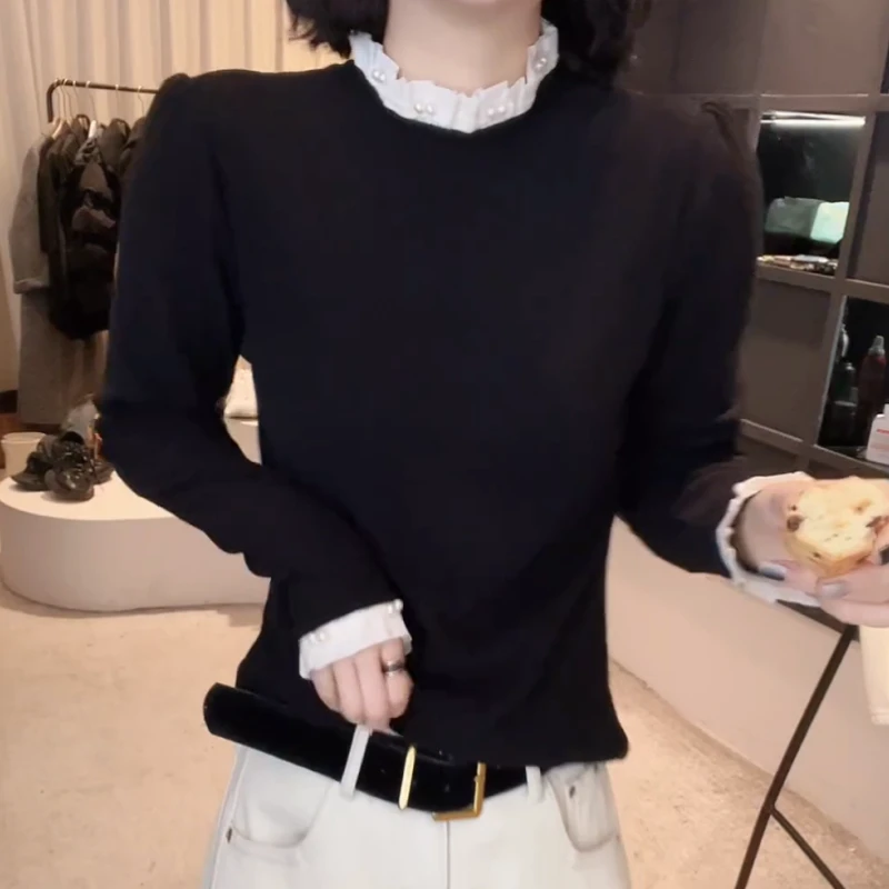 冬款花边领设计感时尚百搭长袖显瘦上衣女LK2501172