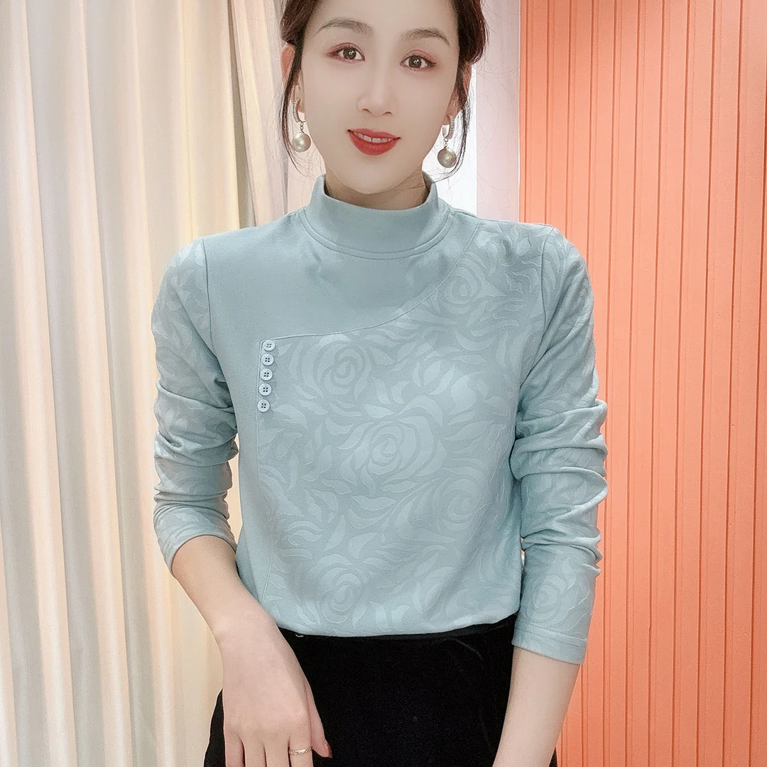 2025冬季新款半高领气质百搭长袖减龄加绒打底衫上衣女830