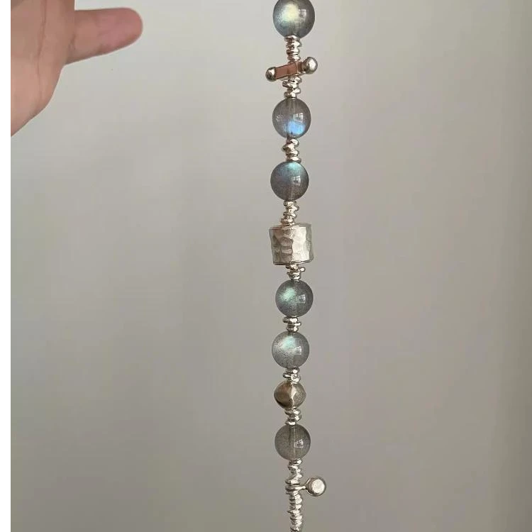 铜合金手链 清冷感猫眼灰月光串珠手链气质独特百搭手饰小众设计