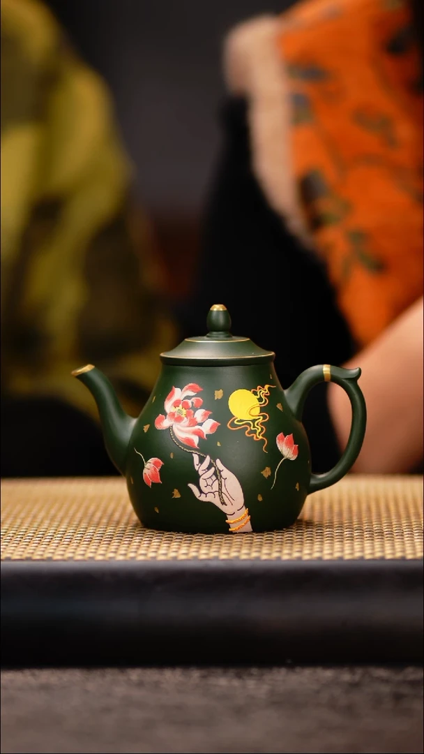 LJ72民国绿 禅莲（洒金）