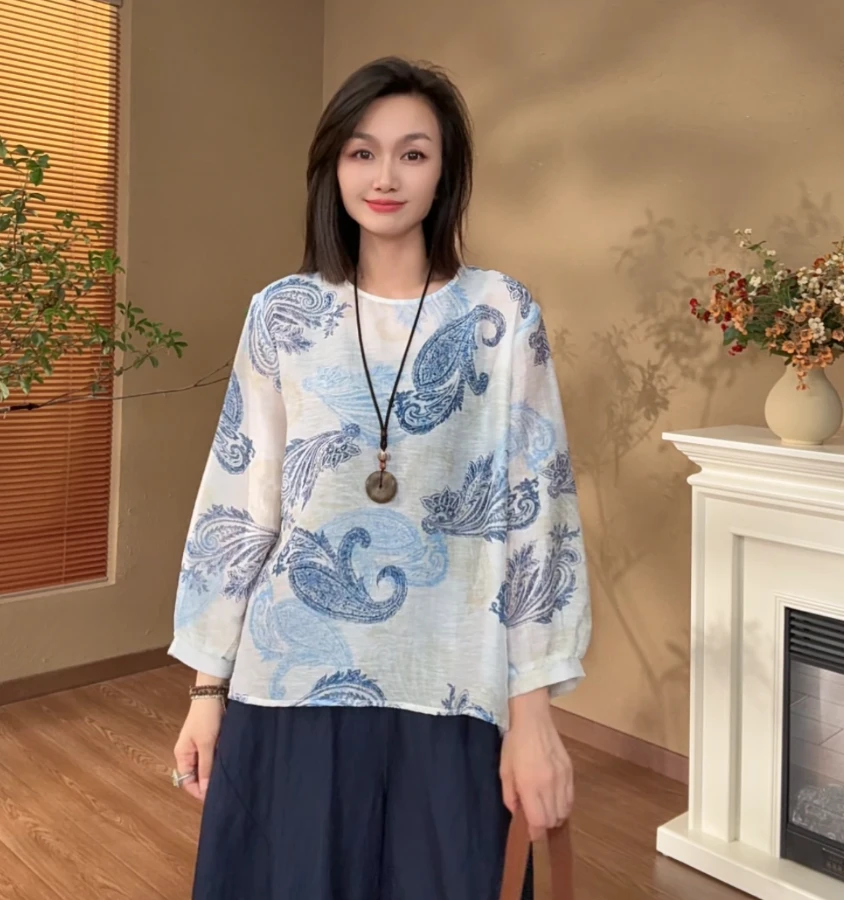 [‌‌‌‌‌‌平野]Z655复古宽松显瘦上衣夏季新中式新款休闲长袖时尚