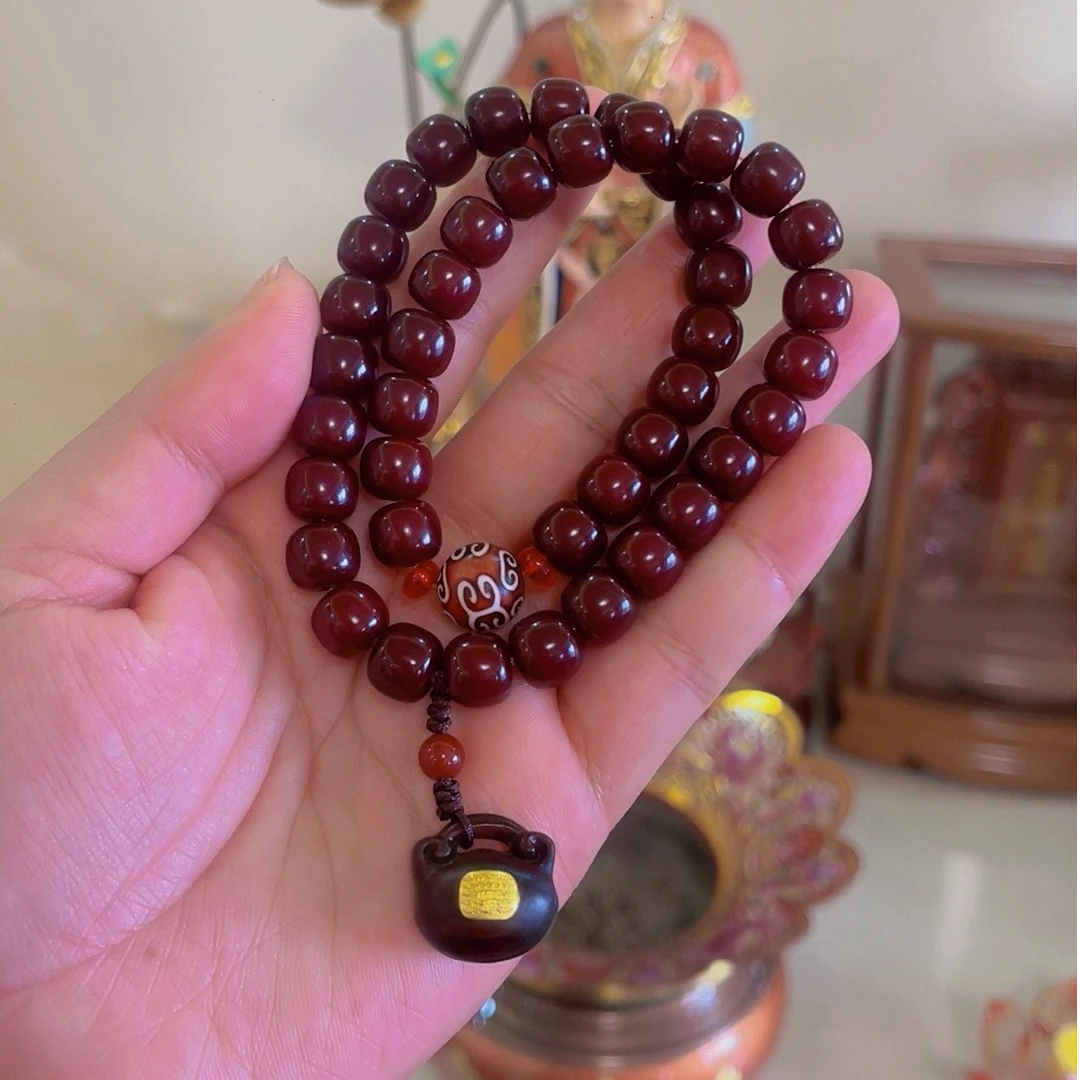 小叶紫檀菩提红菩提经文福袋手串