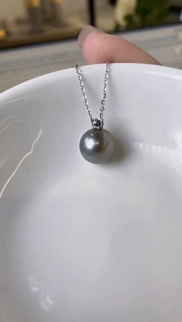 【闪购商品】海水珍珠吊坠(赠链)18K金镶嵌11-12大溪地黑珍珠吊坠