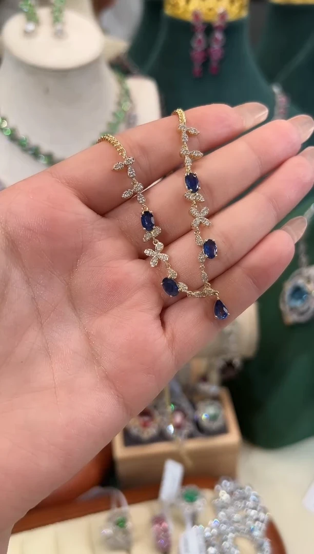 颈饰蓝宝石银S925镶嵌项链