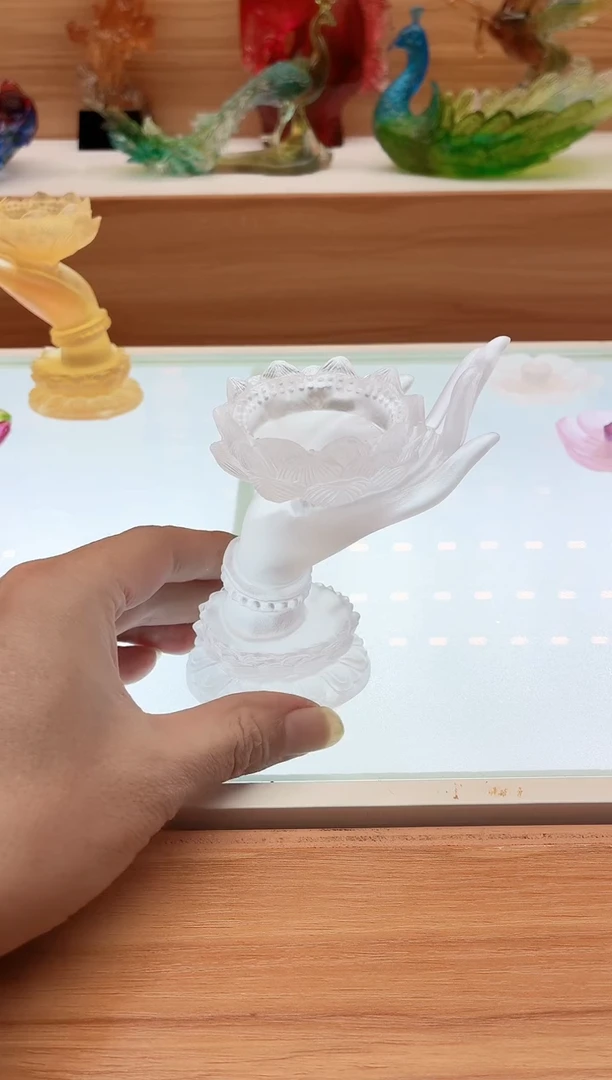 手工艺品琉璃白色佛手烛台