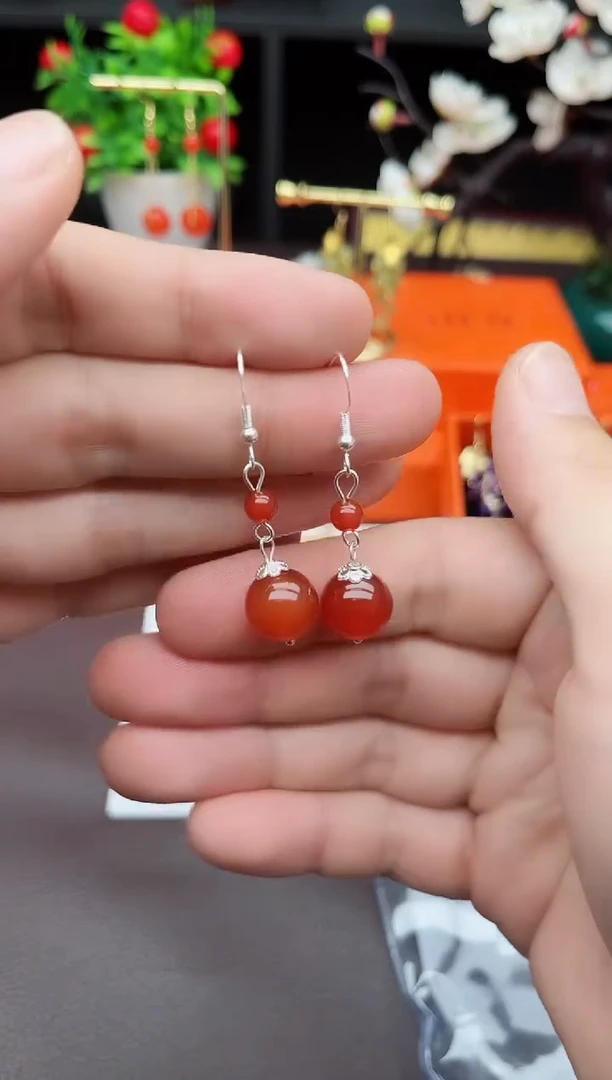 玛瑙/玉髓耳饰银S925镶嵌409000