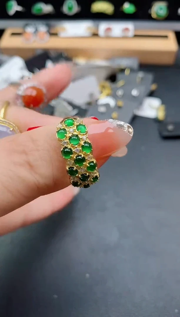 银S925镶嵌戒指翡翠1