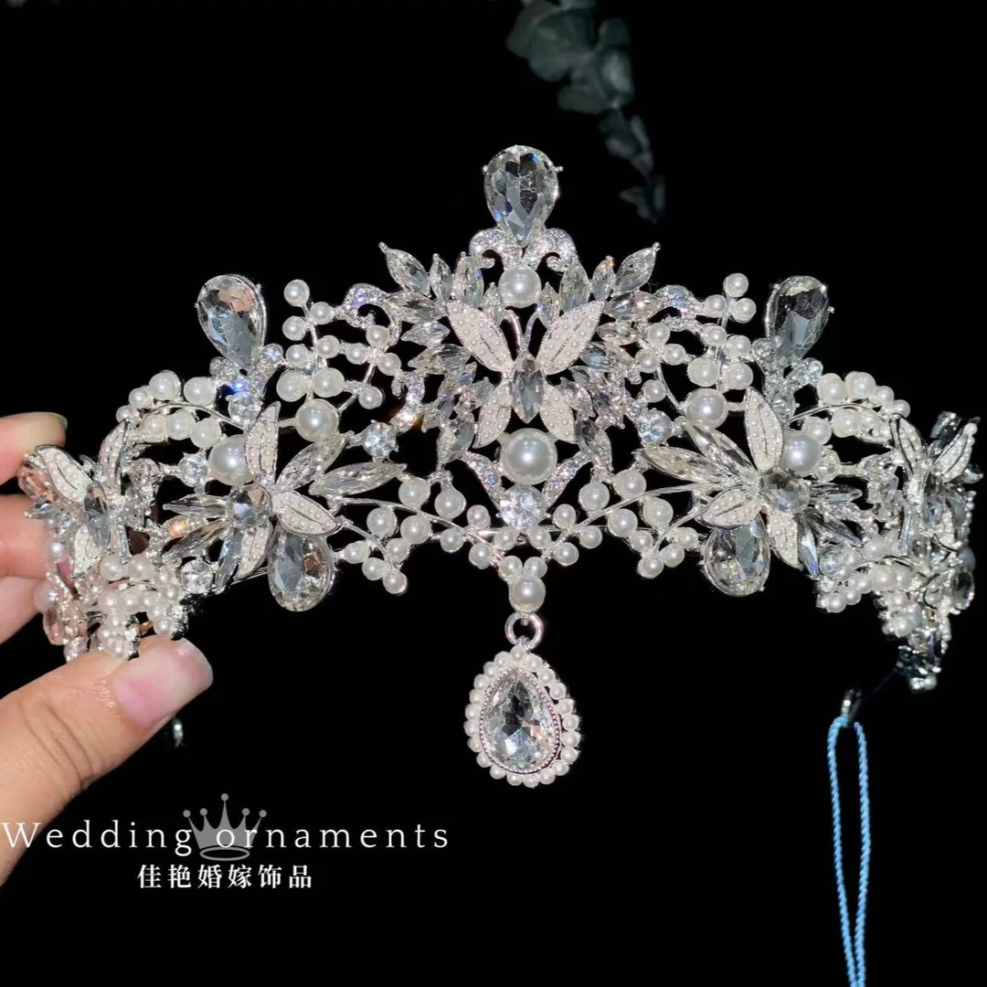 16433ETE复古珍珠水钻镂空银色新娘皇冠