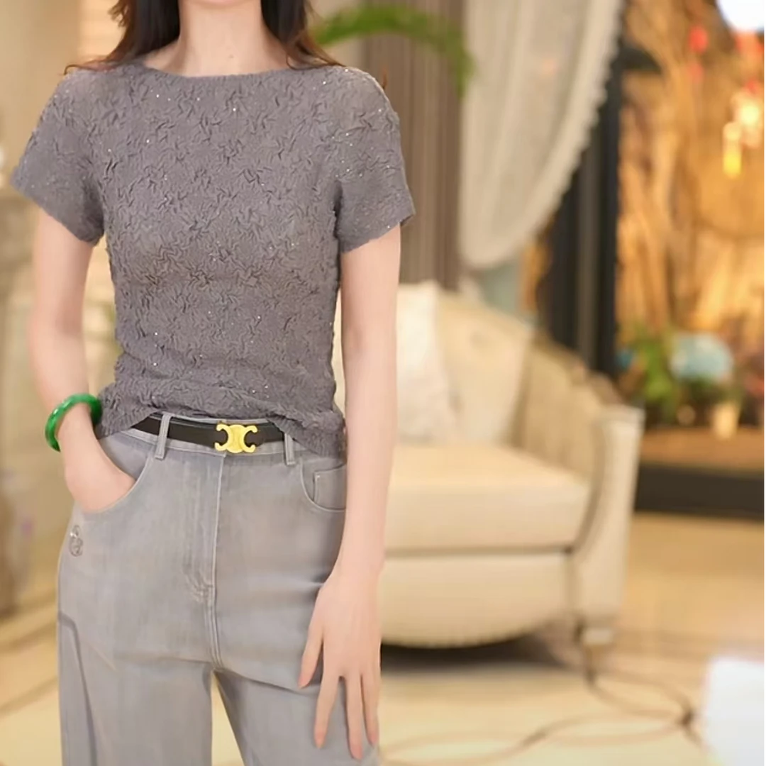 EDFNOT/杨红霞汝意DDZ素色紫荆花短袖上衣