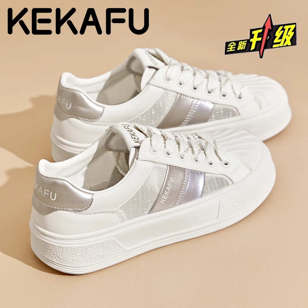 珂卡芙网面透气百搭平底轻便休闲板鞋女款2025秋季新款韩版小白鞋