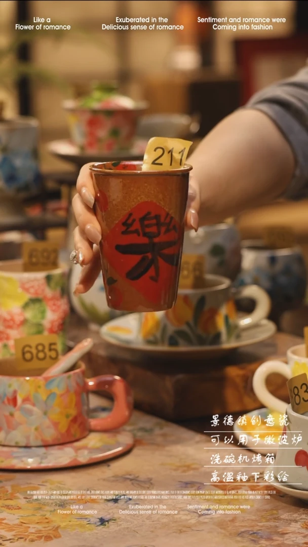 陶瓷211景德镇高温手绘釉下彩设计师款式
