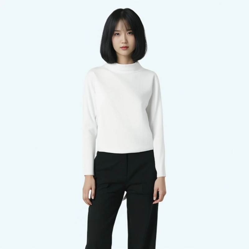 春季秋冬套头修身上衣纯色百搭卫衣白色长袖双面半高领时尚休闲