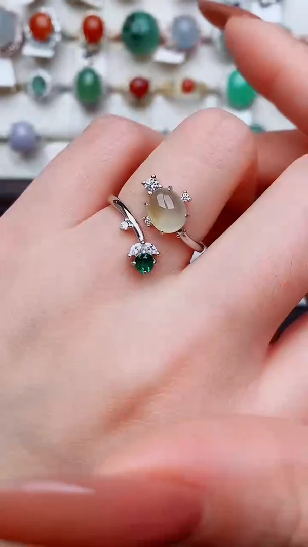 银S925镶嵌戒指翡翠...