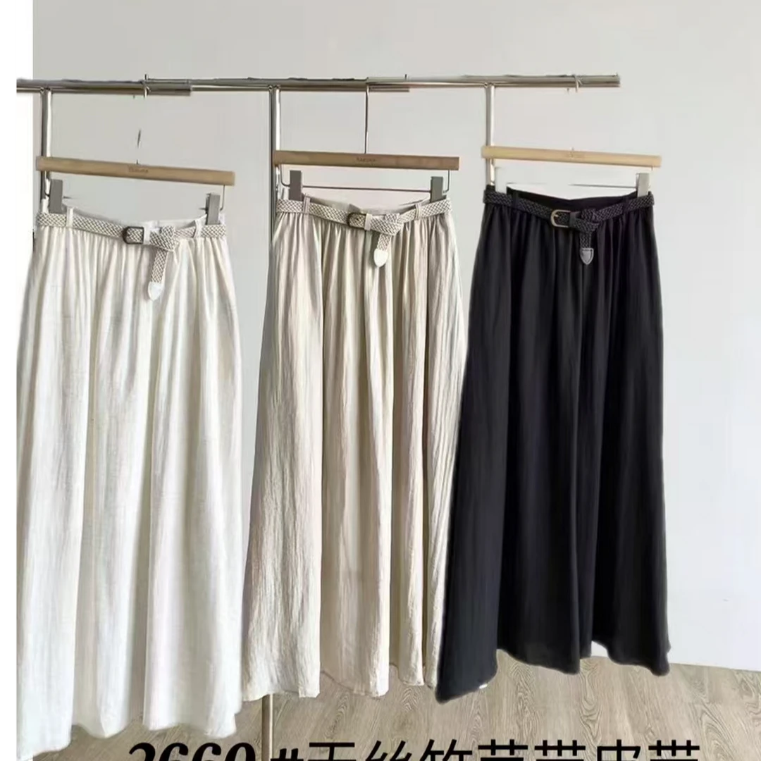 皮带款棉麻半身裙2660