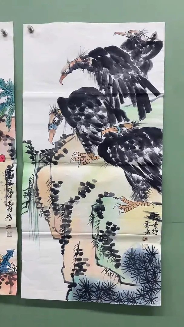 竖款精品三尺，群鹰