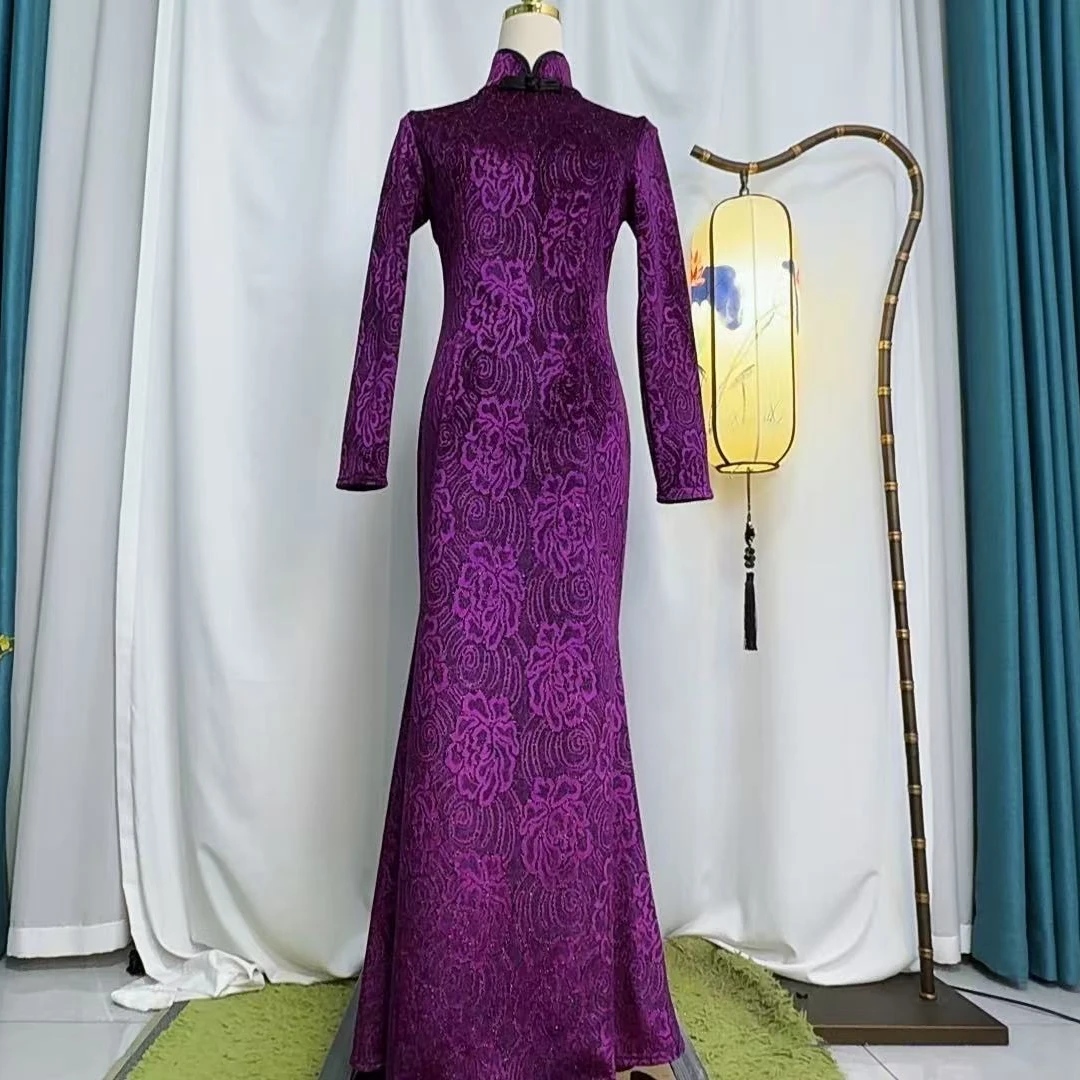 编码2502 春季新年款火龙果色复古时尚气质日常鱼尾裙