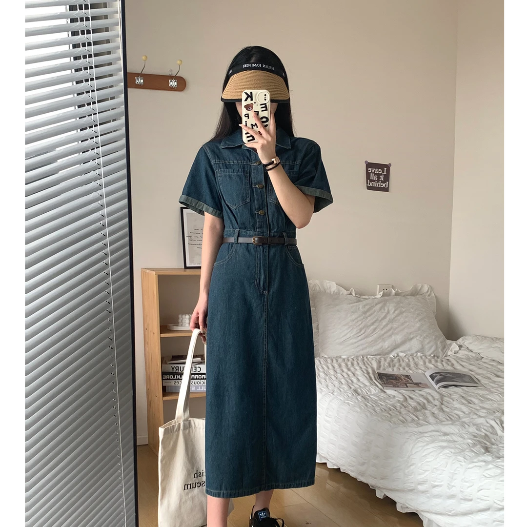 休闲气质牛仔2025夏季新款小众设计感中长款裙子女装复古chi裙子