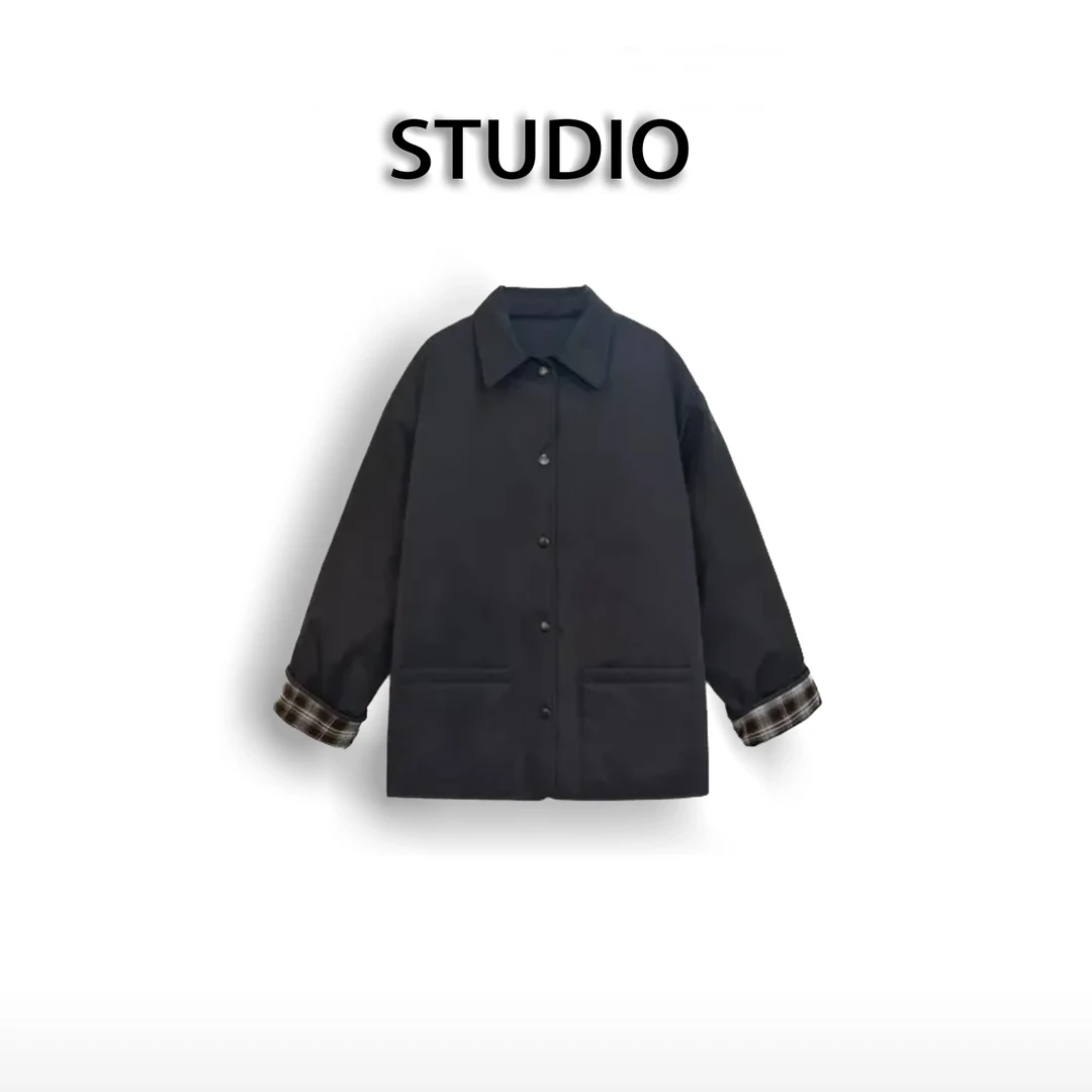 高级感格子拼接风衣女秋季2024新款宽松休闲外套0224