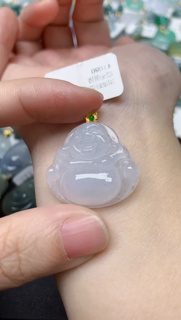 颈饰18K金镶嵌翡翠几*丶天然缅甸A货翡翠