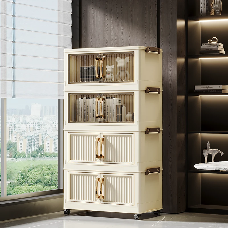 （竖纹45cm面宽）D11简约可折叠收纳柜儿童玩具整理柜落地式书柜