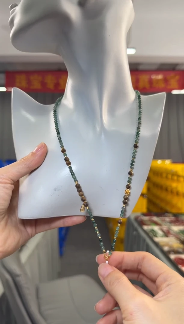 项链银S925镶嵌翡翠翡翠圆珠搭沉香S925银配件项链