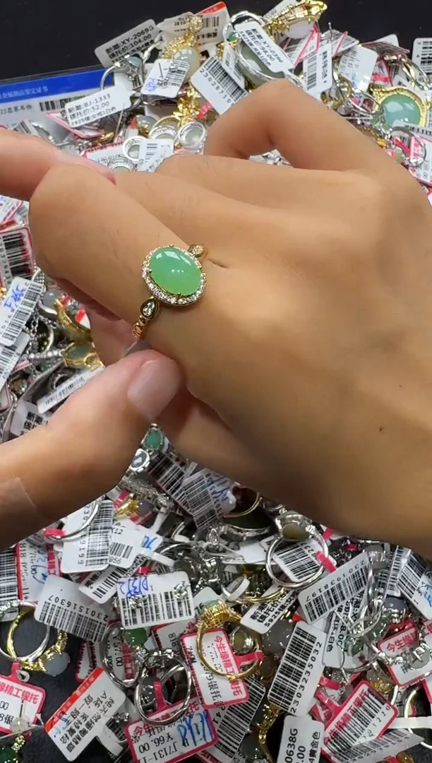 翡翠戒指银S925镶嵌戒指58