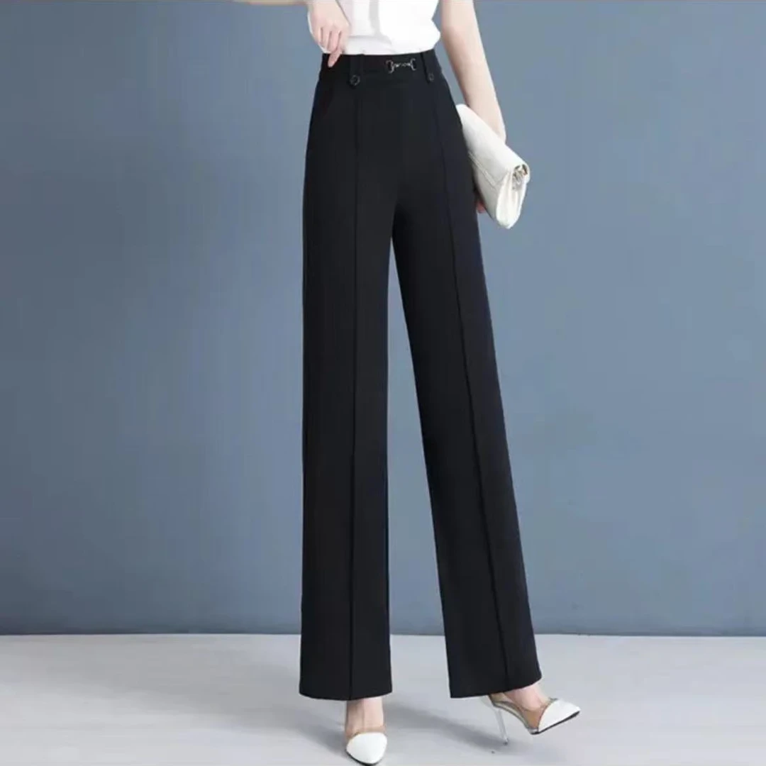 2025春秋新款半松紧直筒裤时尚百搭休闲裤显瘦西装裤子女619长98