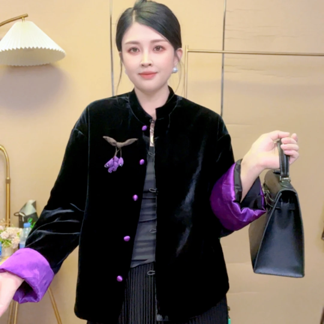 深圳南油慕慕 立领长袖中式系扣棉服外套落肩袖宽松气质百搭外套