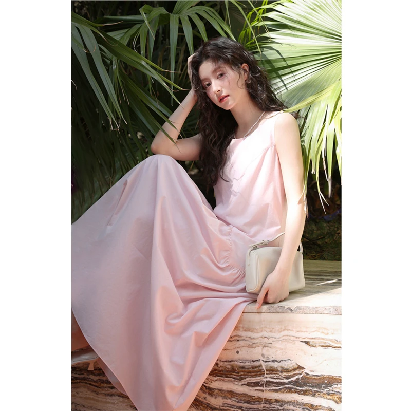 IC圆领设计感不规则无袖连衣裙女夏季新款气质通勤背心裙