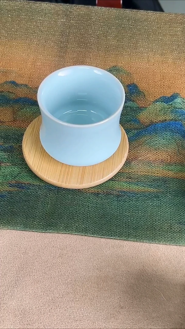 杯子瓷韩红 天青釉 束腰杯