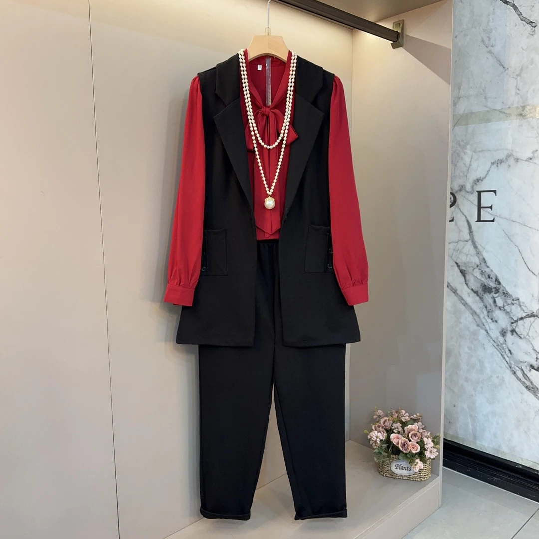 大码女装早春新款多色2025气质时尚洋气胖妹妹显瘦百搭三件套套装