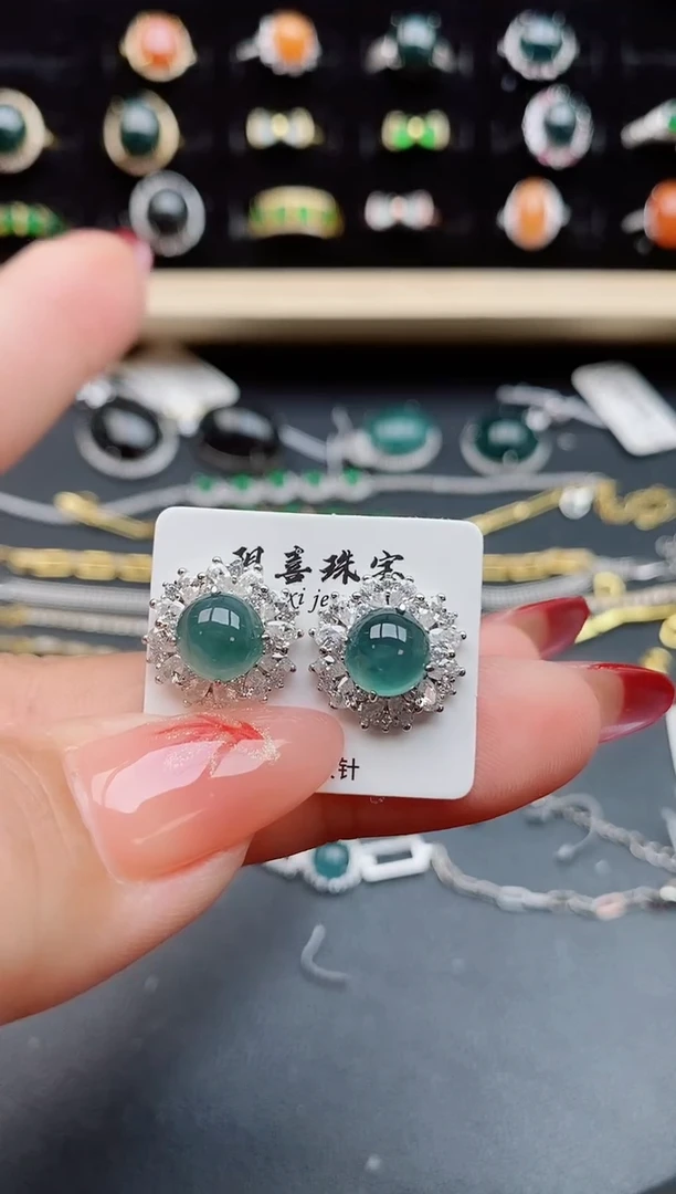 【闪购商品】翡翠耳饰银S925镶嵌1212