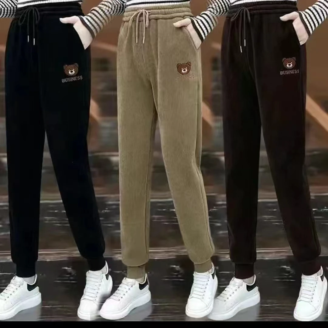 冬款加绒加厚保暖宽松百搭休闲束口卫裤加绒加厚女裤女士加绒裤子